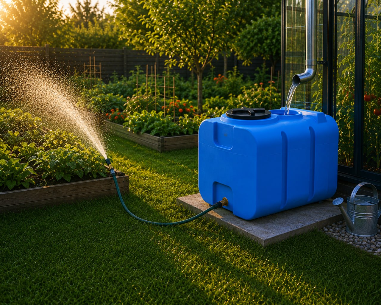 Tank 100 liter zum Sammeln von Regenwasser im Garten