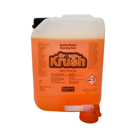 OrangeKrush Fensterreinigungs-Seife mit Ablasshahn.
